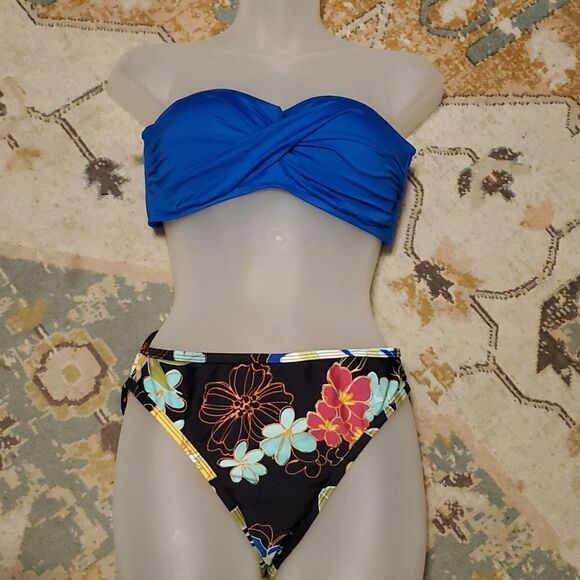 Valentine Ruched Bandeau Bikini Top,, FLORAL bottoms by Newport News - Picture 1 of 9